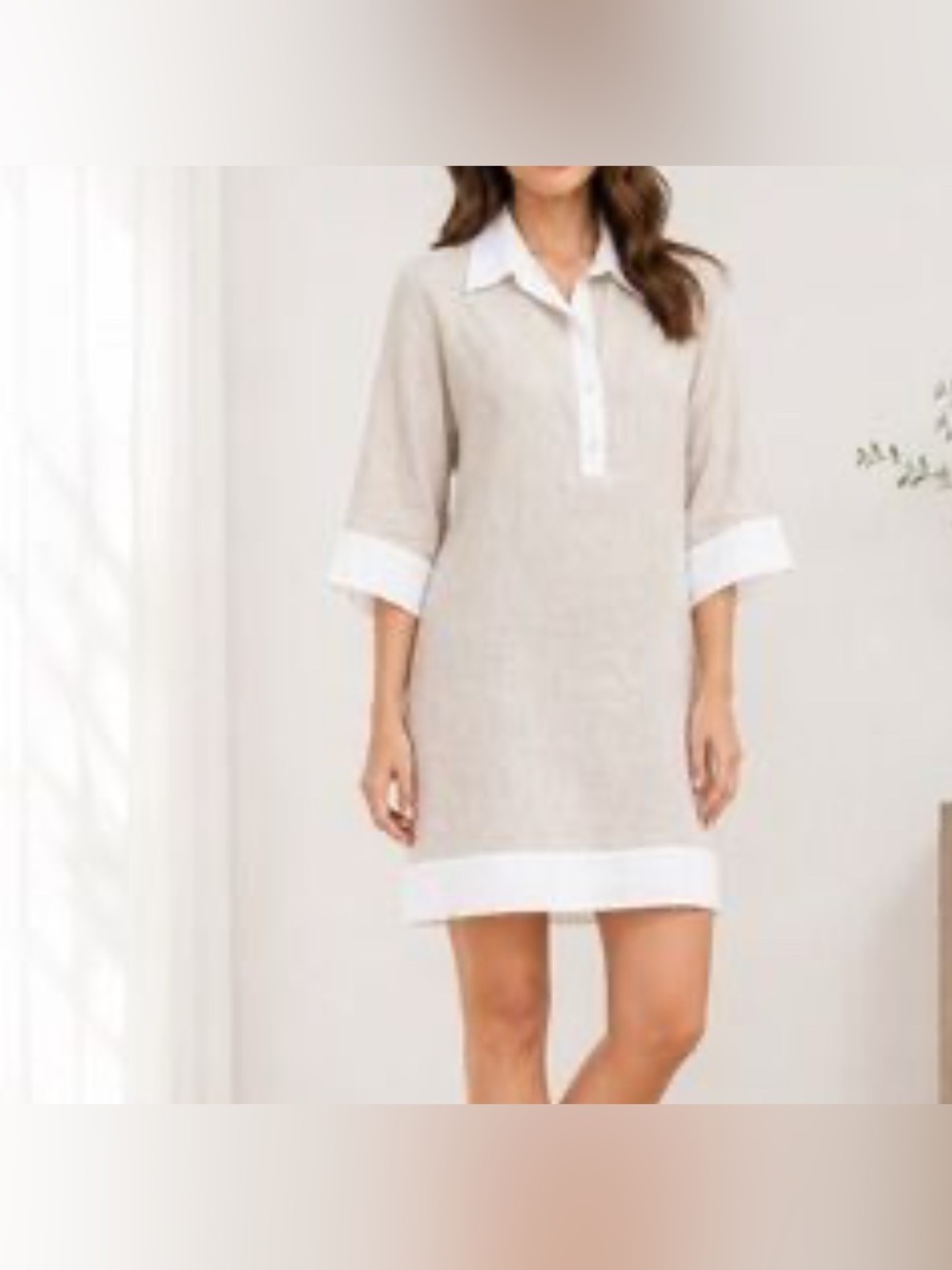 Cynthia Rowley Linen Tunic Dress Tan Color Half Sleeve size S